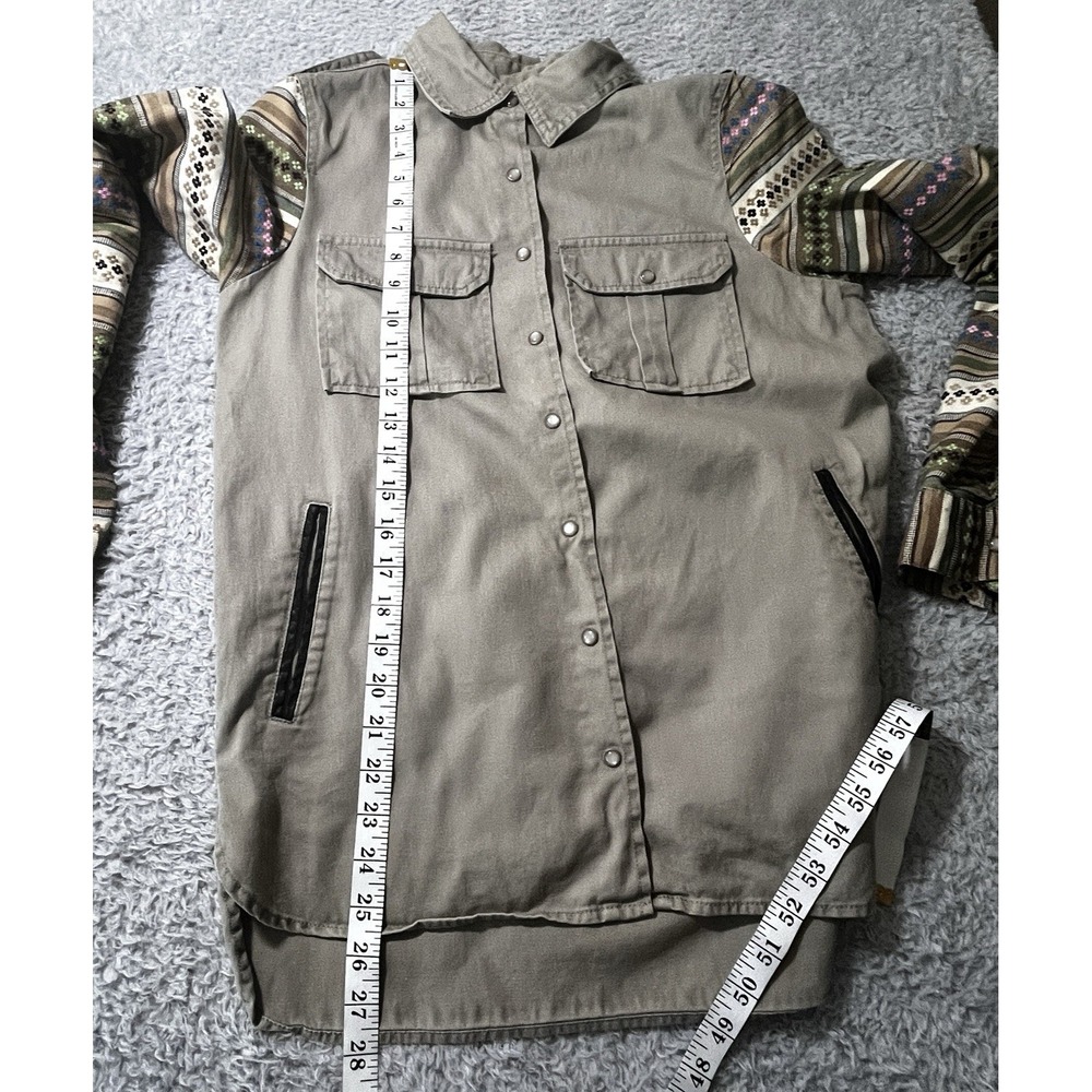 Ali & Kris Sz S Pearl Snap Embroidered Shirt Jacket Boho Army Green Chore Ranch - Picture 4 of 15